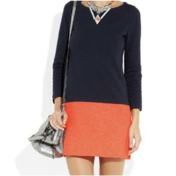 J. CREW Colorblock Knit Dress / Zip Slits / Navy & Coral - Picture 12 of 12